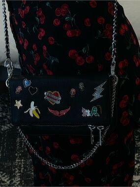 Zadig & Voltaire Black Leather Crossbody with Enamel Pin Accents